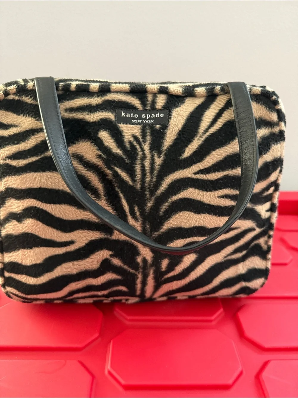 Vintage kate spade Zebra-Print Faux Fur Bag - Black & Cream